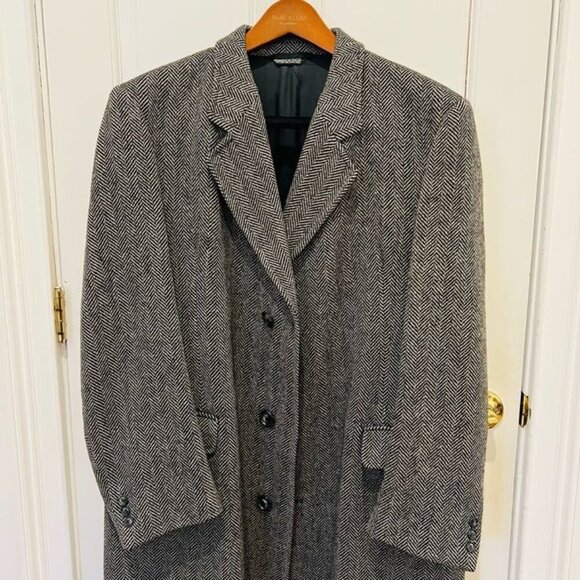 VTG Maitland of England Men's Gray Wool Herringbone Overcoat 46 R - Picture 3 of 15